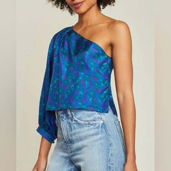 Veronica Beard Lyric One-Shoulder Silk Top - Picture 1 of 11